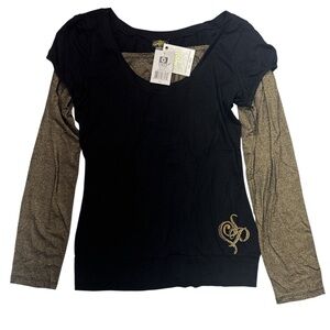South Pole Black Top with Gold Accents